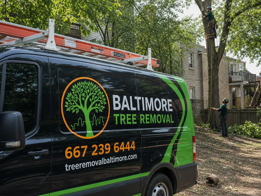 On-site assessment of a risky tree in a limited-access Baltimore City backyard with measured drop zones