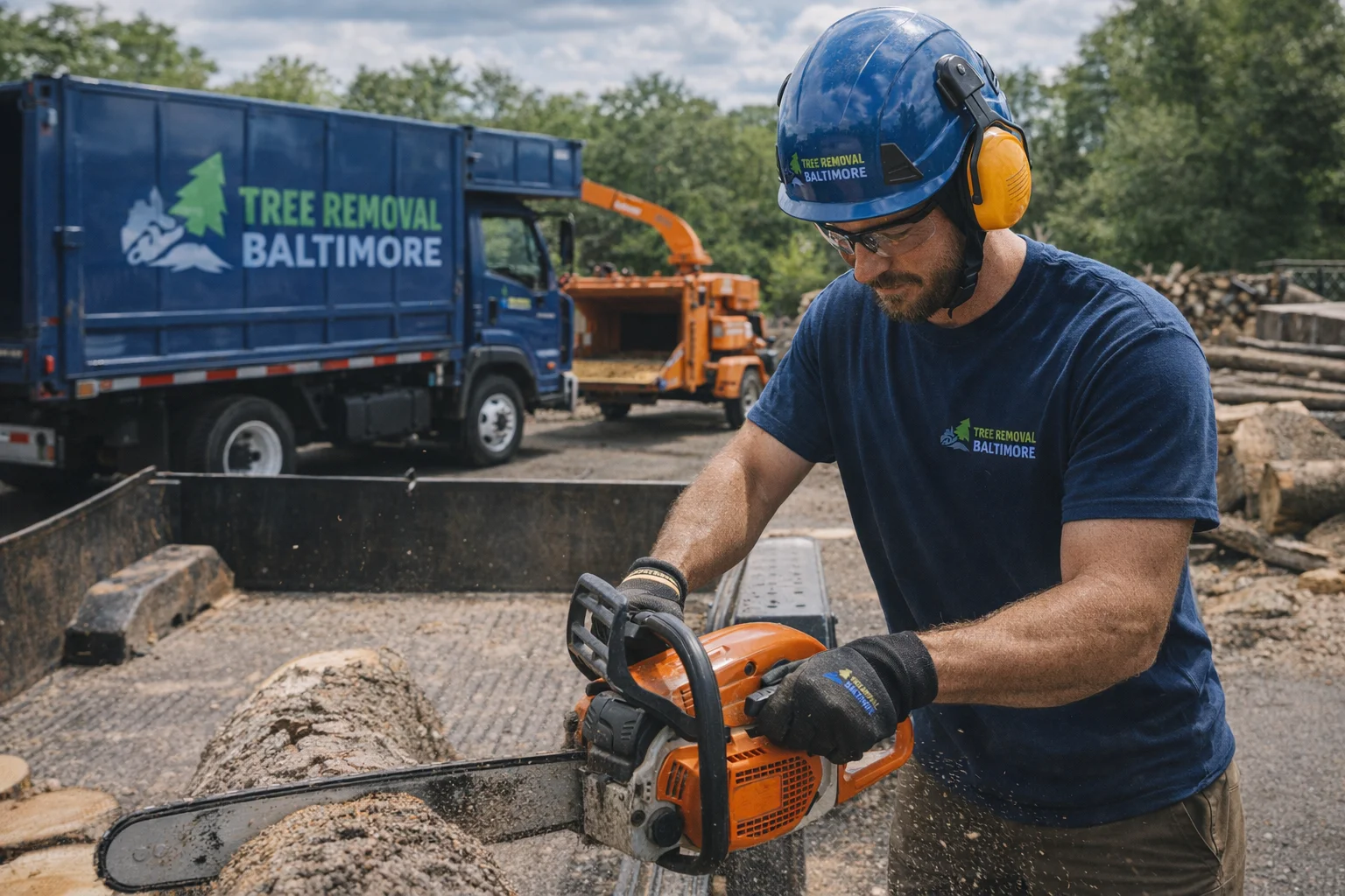 Tree removal crew on location in Baltimore