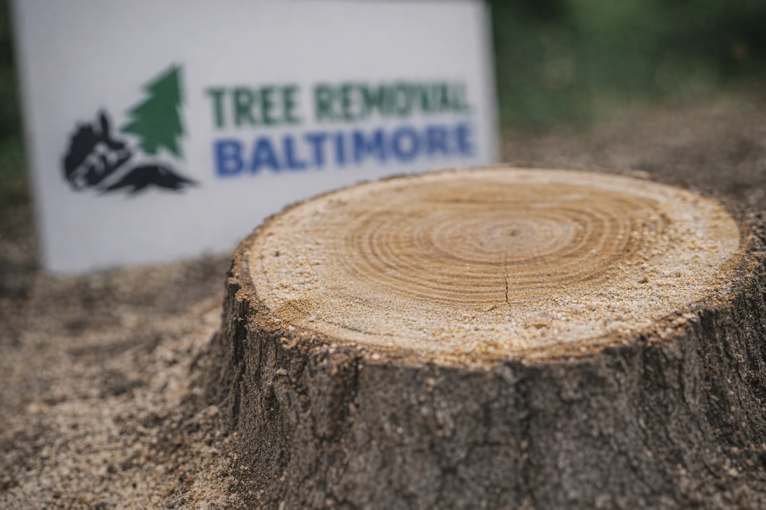 Tree removal work in progress on a Baltimore property